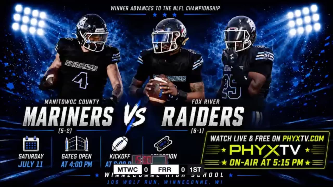NLFL FOOTBALL:  FOX RIVER RAIDERS VS MANITOWOC COUNTY MARINERS